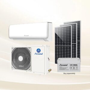 Puremind DC AC Wall Split Solar Air Conditioner System 9000 12000Btu 18000Btu DC 48V Hybrid Solar Powered Mini Split AC Wifi